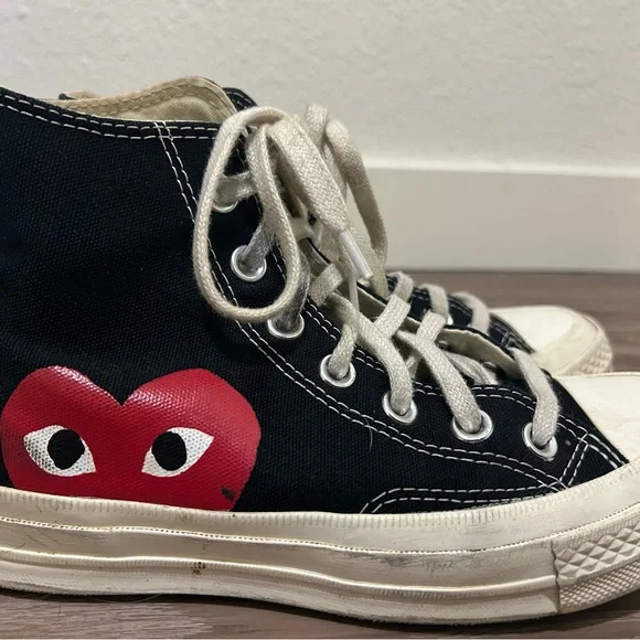 Converse Black High-Tops with Red Heart Accent - Picture 4 of 5